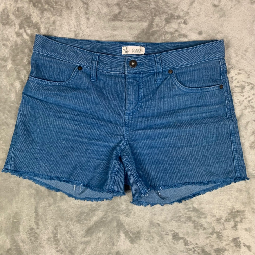 Carve Designs Oahu Shorts 4" Blue Corduroy Frayed Hem Womens 4 Organic Cotton